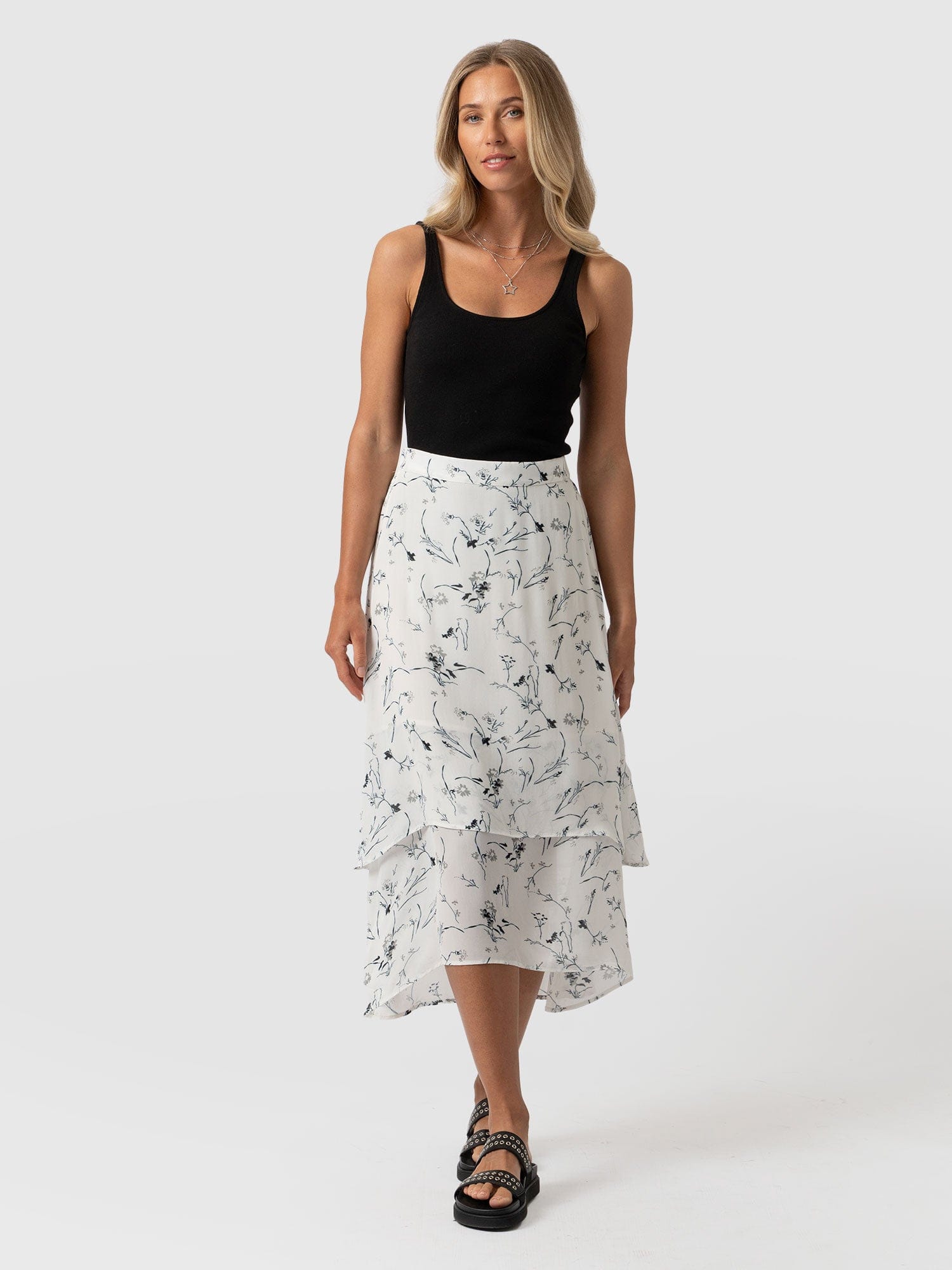 Etta Layered Skirt White Floral - Women's Skirts | Saint + Sofia® USA