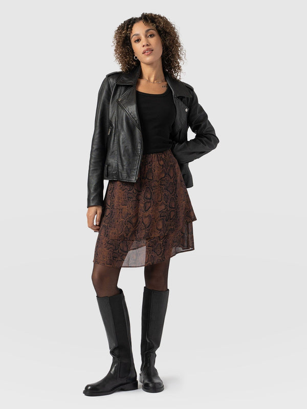 Etta Mini Layered Skirt - Brown Snake