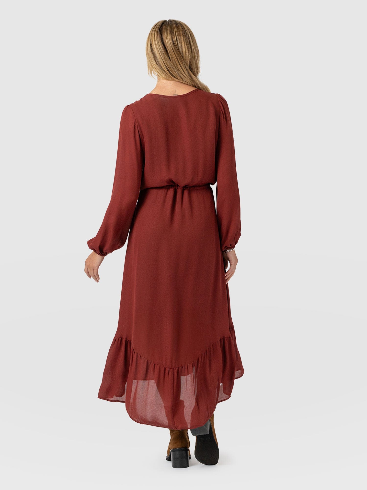 Evelyn High Low Dress - Rust Red - Women's Dresses | Saint + Sofia® USA