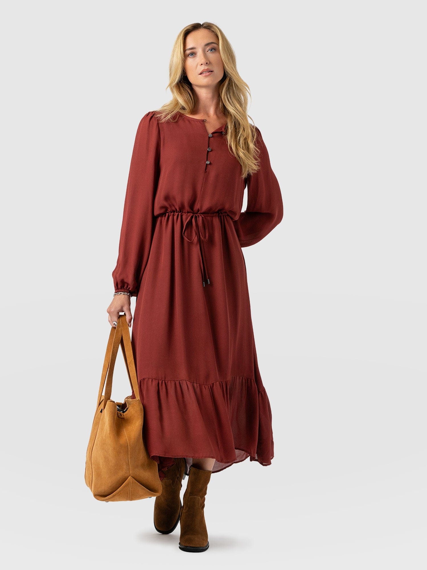 Evelyn High Low Dress - Rust Red - Women's Dresses | Saint + Sofia® USA