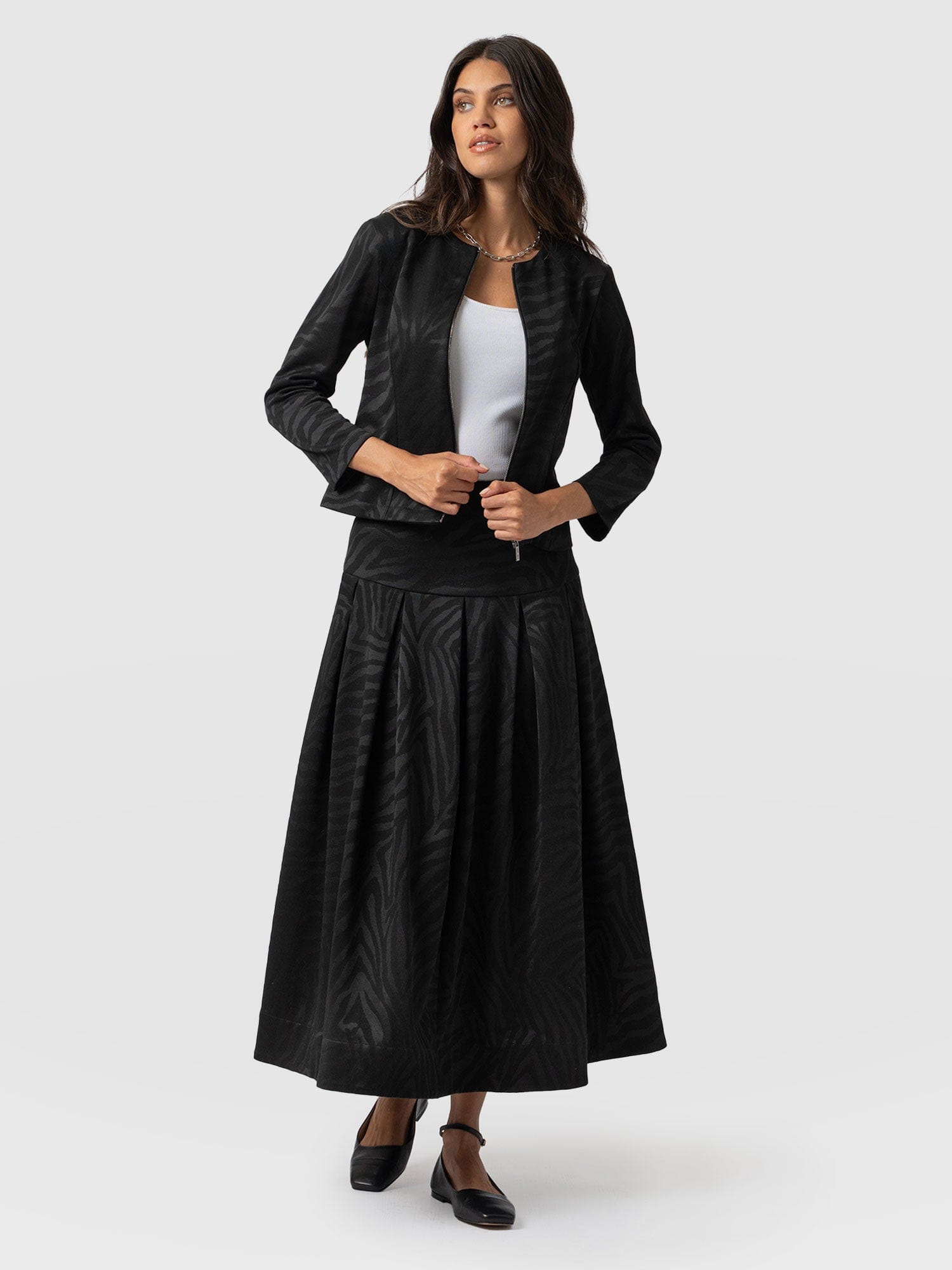 Everly Pleated Skirt Black Zebra  - Women's Skirts | Saint + Sofia® US