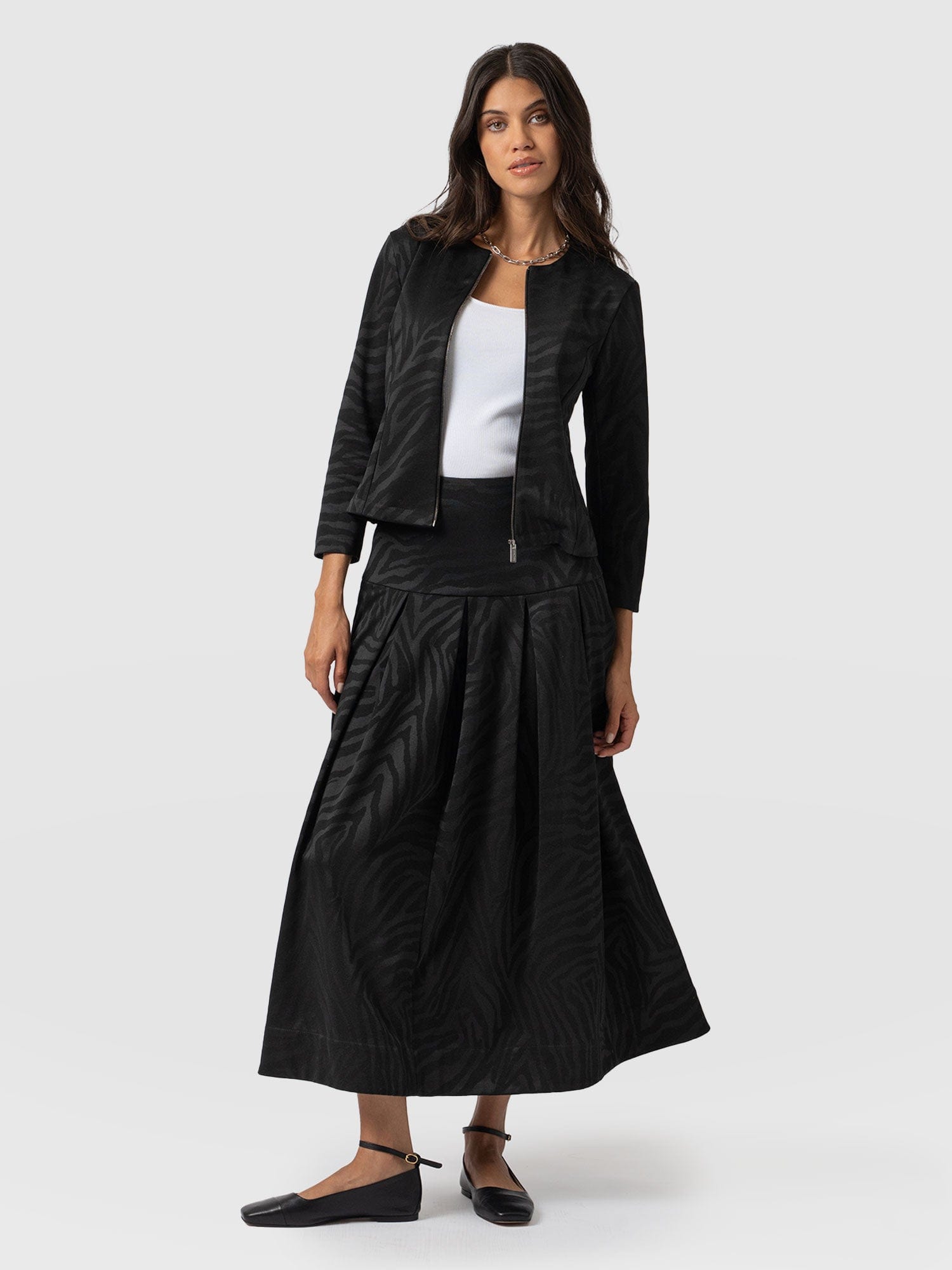 Everly Pleated Skirt Black Zebra  - Women's Skirts | Saint + Sofia® US