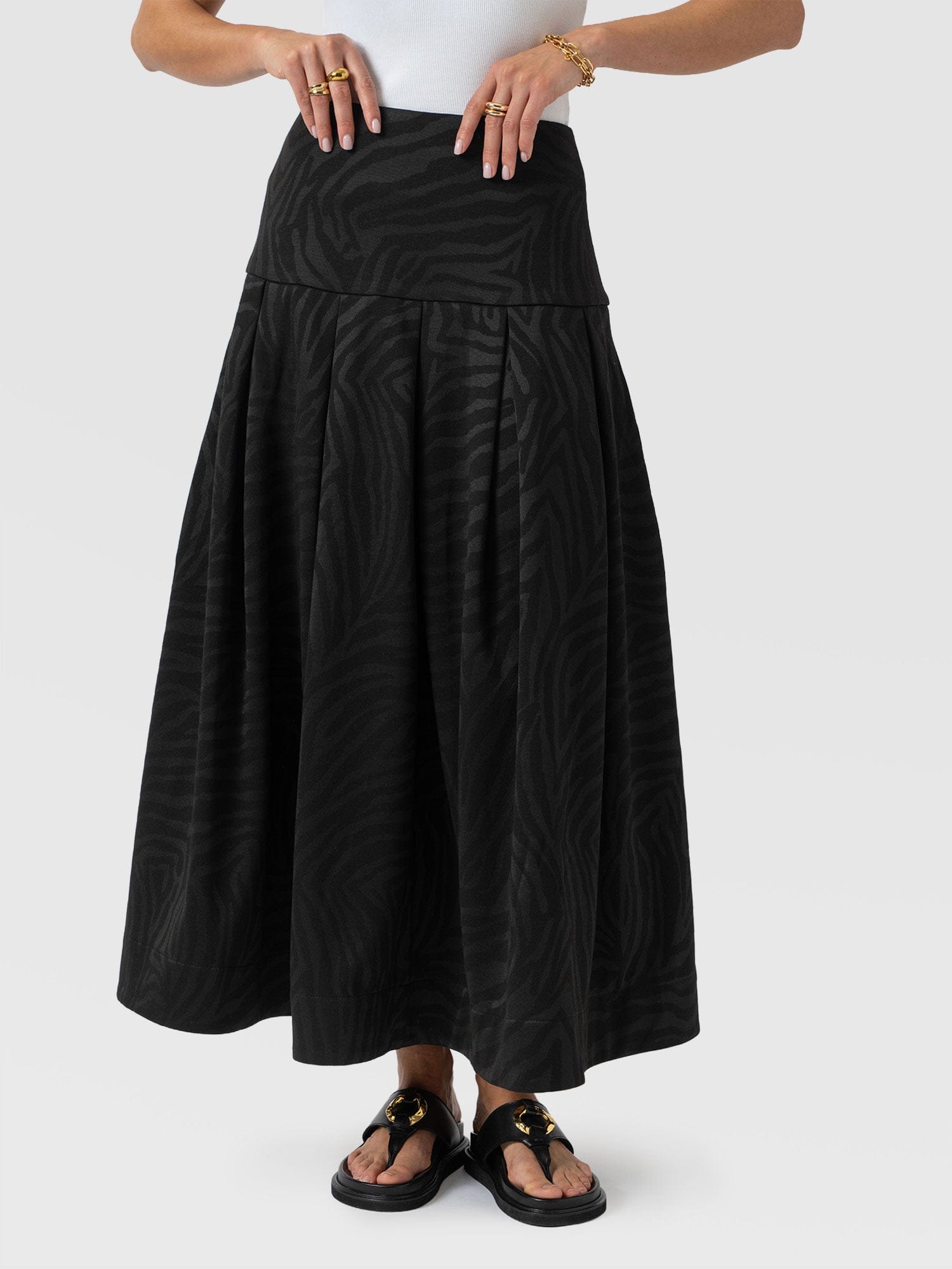 Everly Pleated Skirt Black Zebra  - Women's Skirts | Saint + Sofia® US