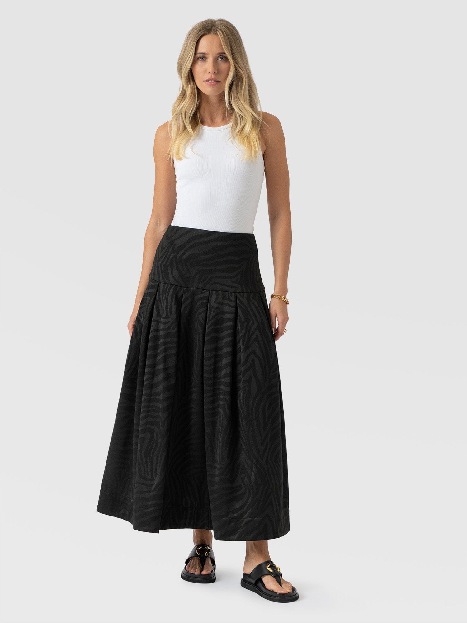 Everly Pleated Skirt Black Zebra  - Women's Skirts | Saint + Sofia® US