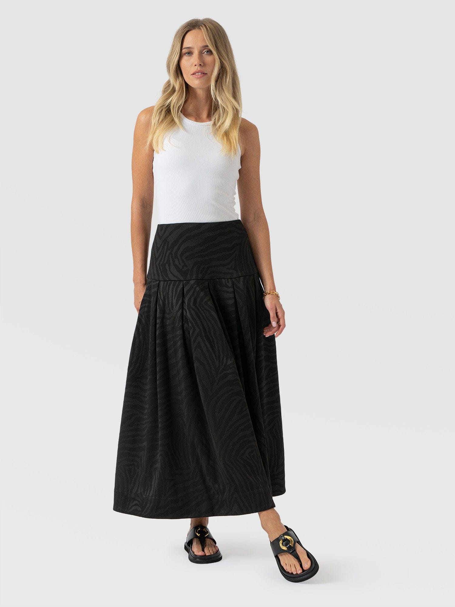 Everly Pleated Skirt Black Zebra  - Women's Skirts | Saint + Sofia® US