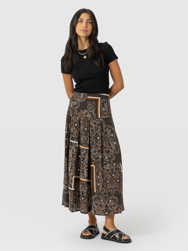 Everly Pleated Skirt - Brown Paisley - Women's Skirts | Saint + Sofia? USA