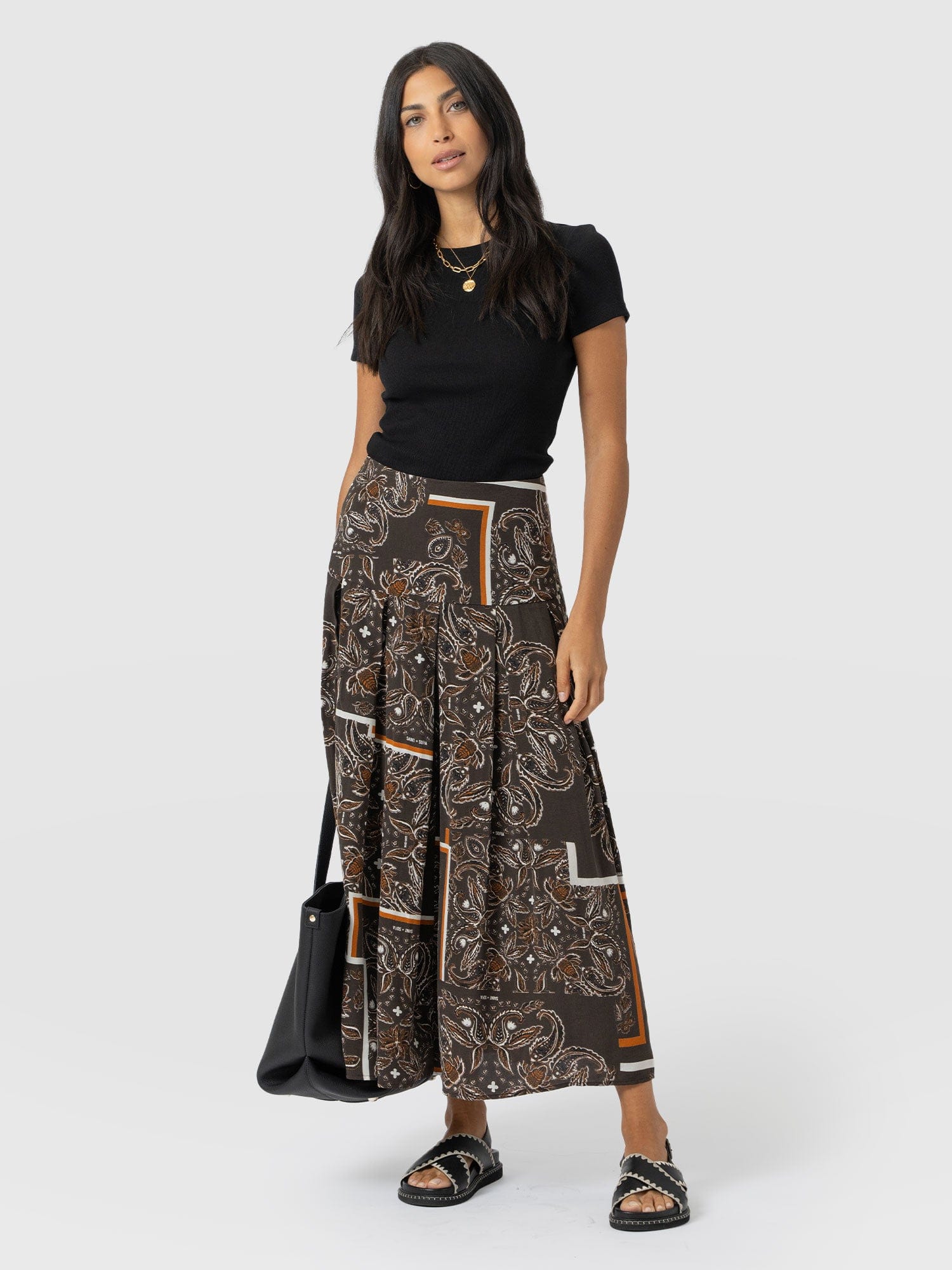 Everly Pleated Skirt - Brown Paisley - Women's Skirts | Saint + Sofia? USA