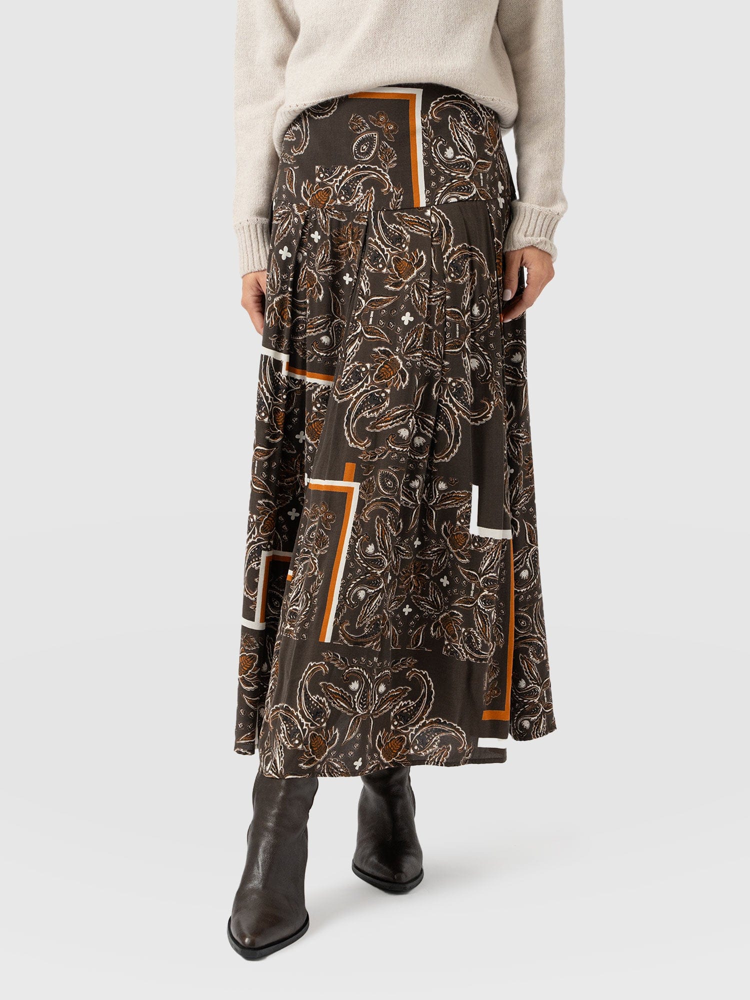 Everly Pleated Skirt - Brown Paisley - Women's Skirts | Saint + Sofia? USA