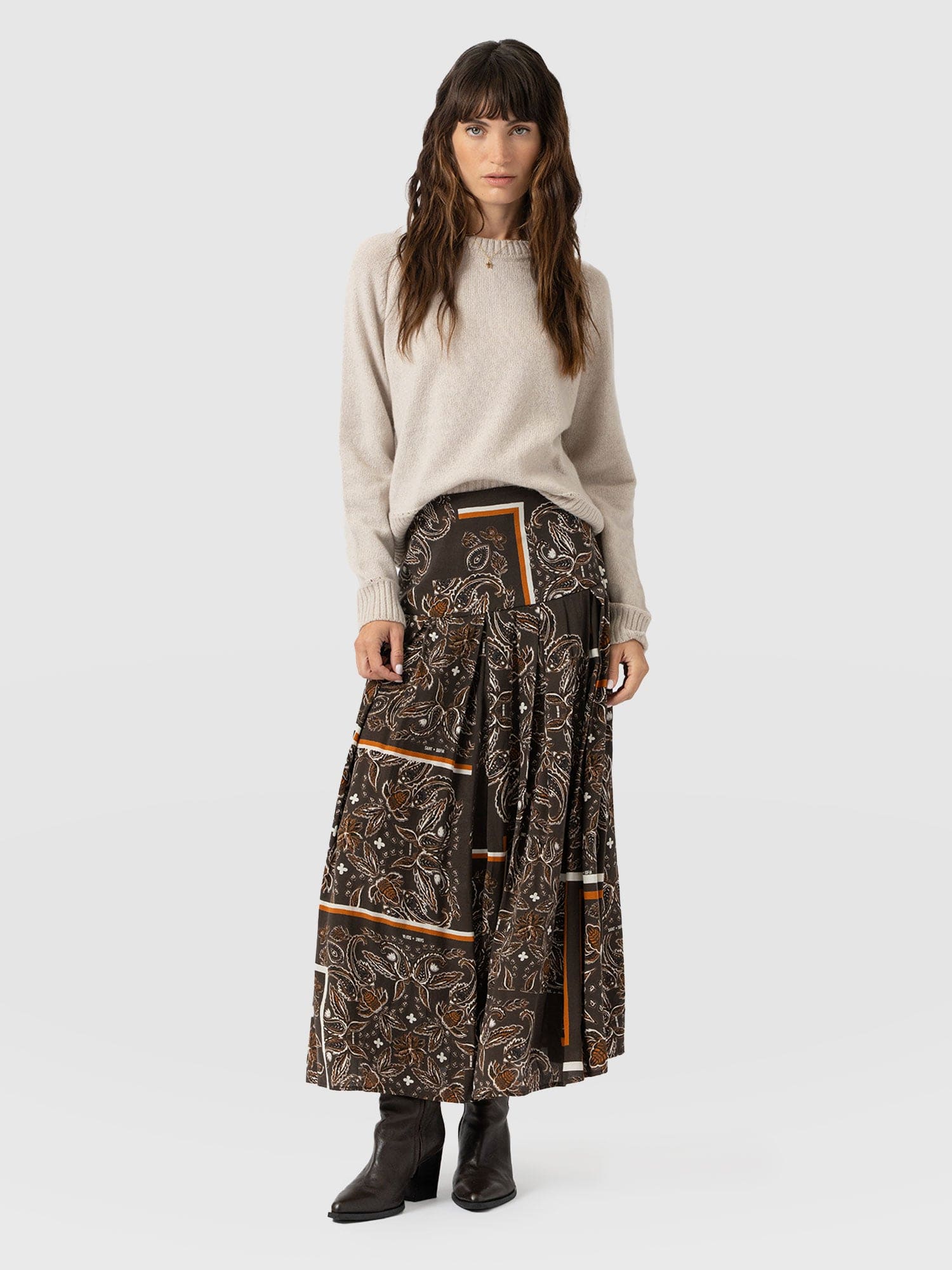 Everly Pleated Skirt - Brown Paisley - Women's Skirts | Saint + Sofia? USA