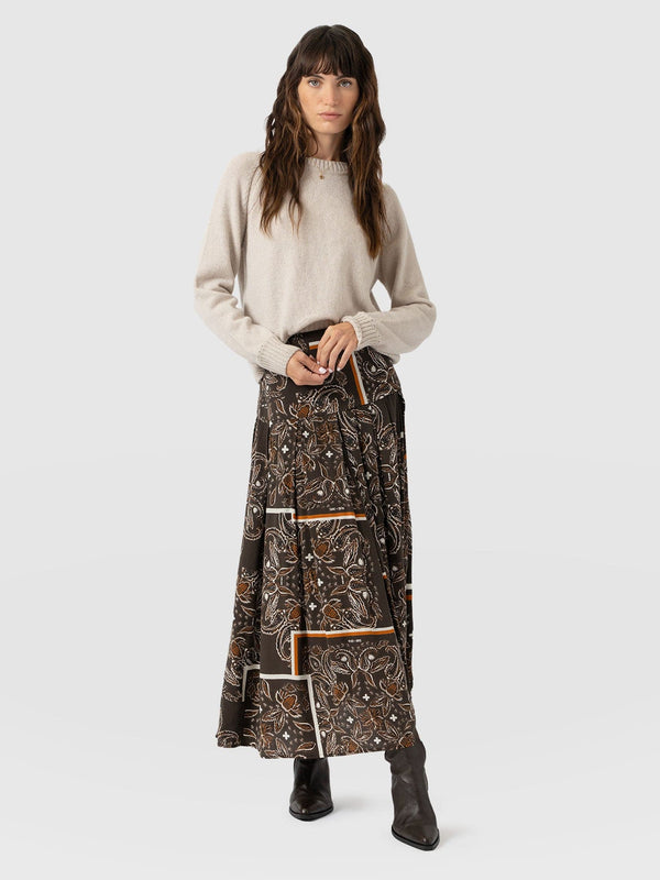 Everly Pleated Skirt - Brown Paisley - Women's Skirts | Saint + Sofia? USA