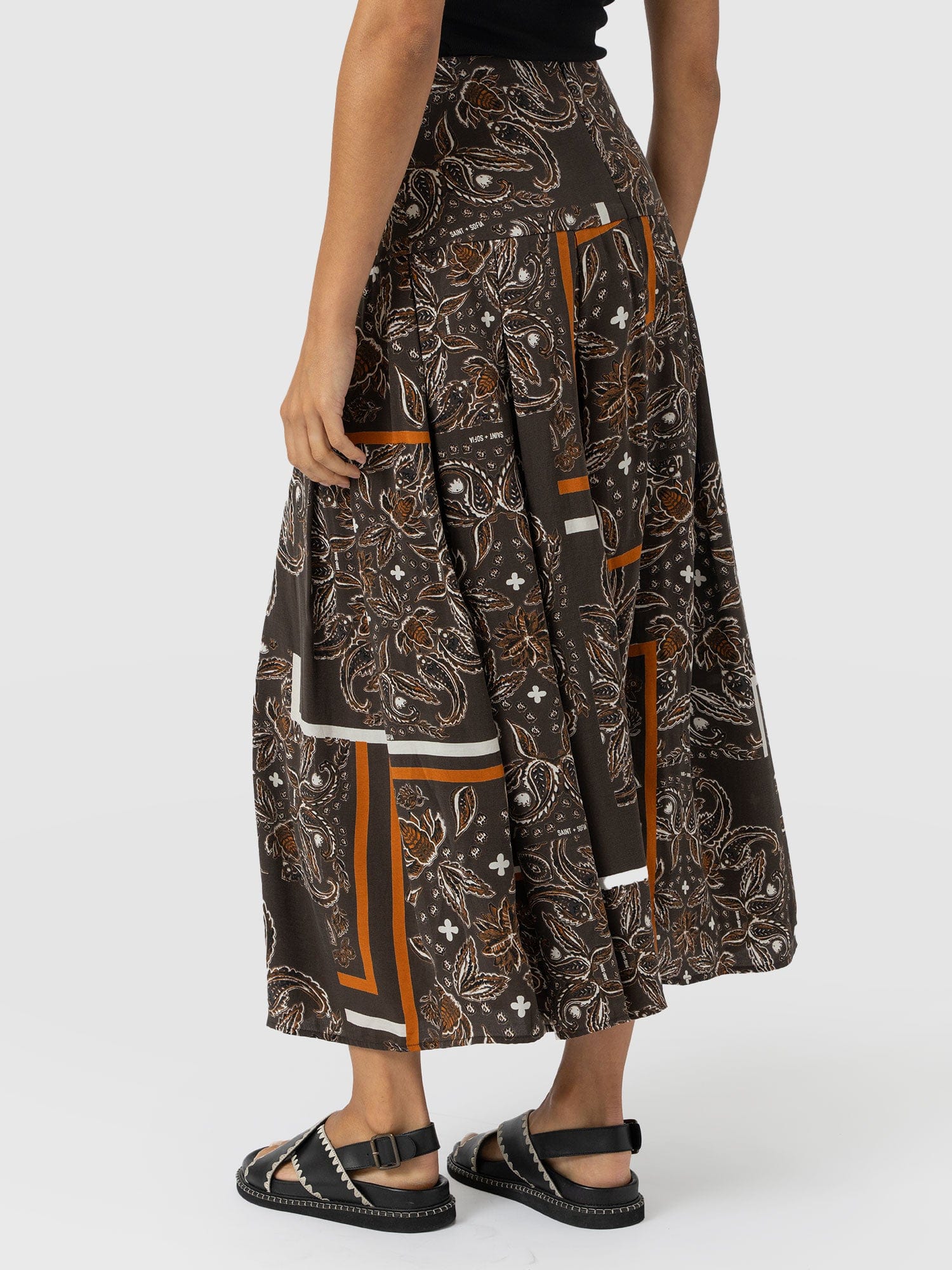 Everly Pleated Skirt - Brown Paisley - Women's Skirts | Saint + Sofia? USA