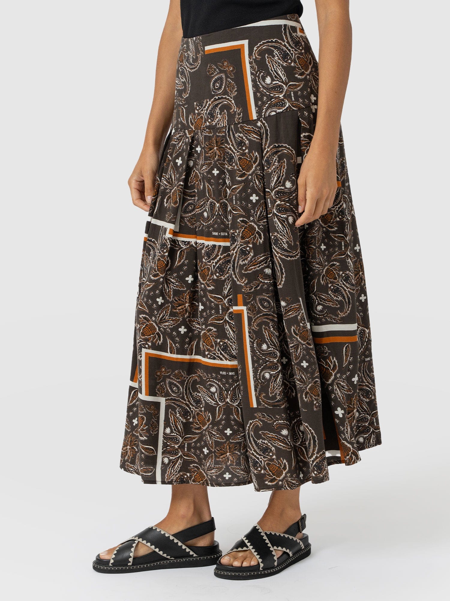 Everly Pleated Skirt - Brown Paisley - Women's Skirts | Saint + Sofia? USA