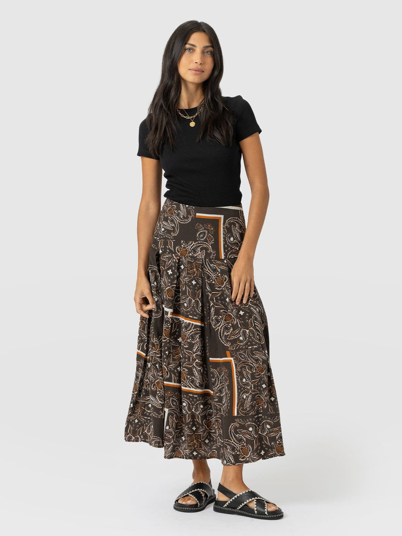 Everly Pleated Skirt - Brown Paisley - Women's Skirts | Saint + Sofia? USA