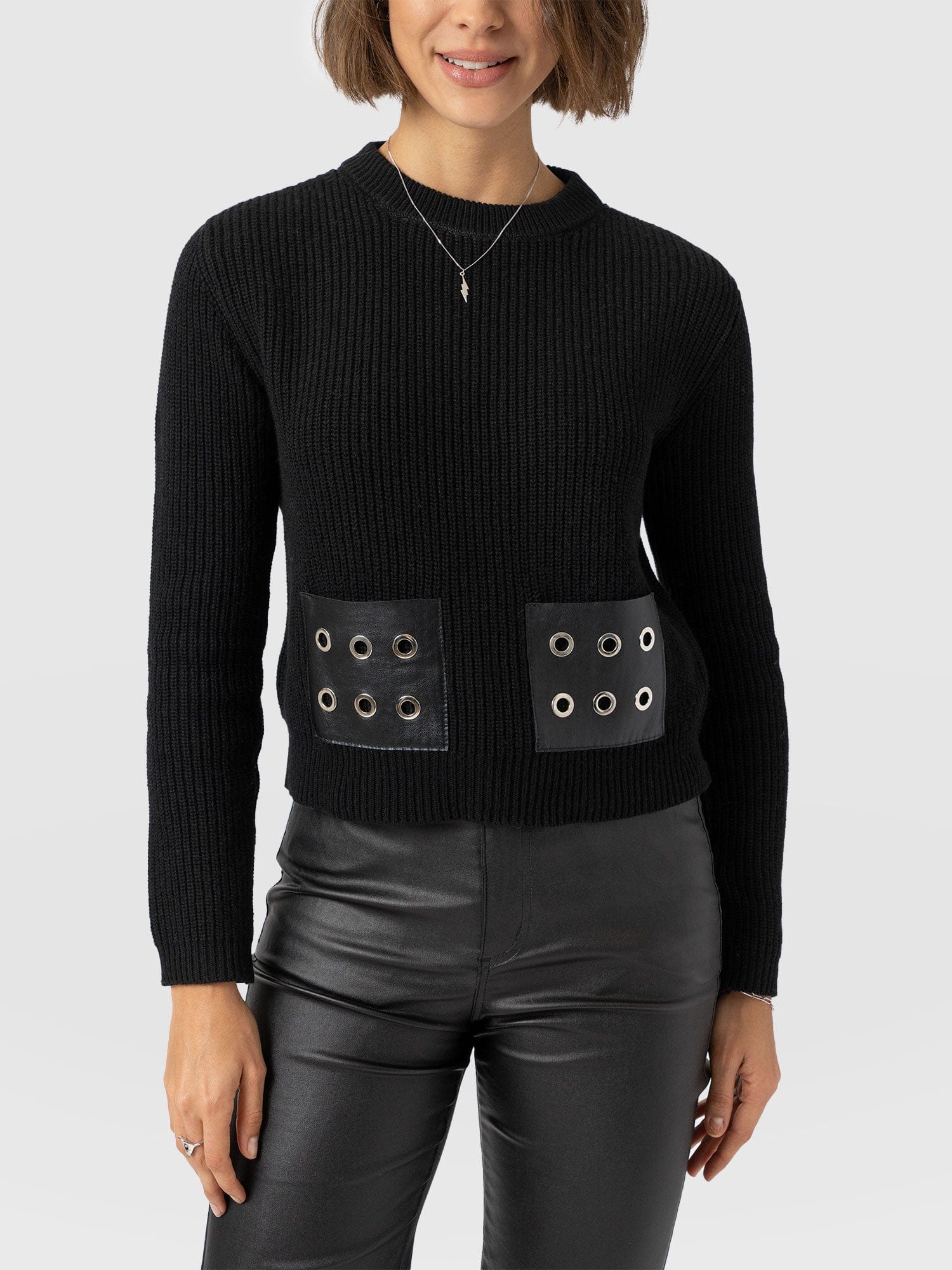 Eyelet Rib Knit Sweater Black - Women's Sweaters | Saint + Sofia® US