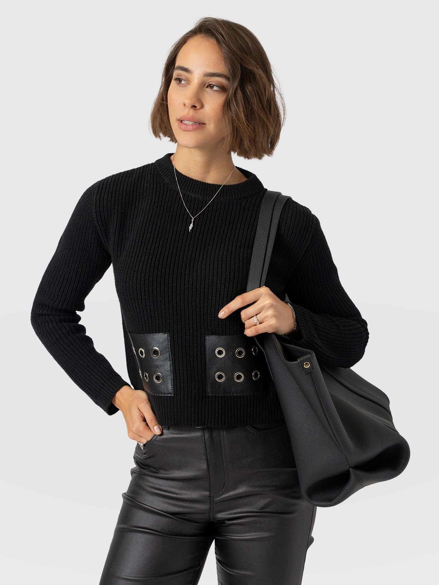 Eyelet Rib Knit Sweater Black - Women's Sweaters | Saint + Sofia® US