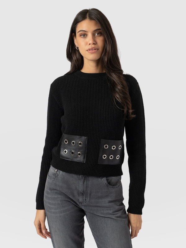 Eyelet Rib Knit Sweater Black - Women's Sweaters | Saint + Sofia® US