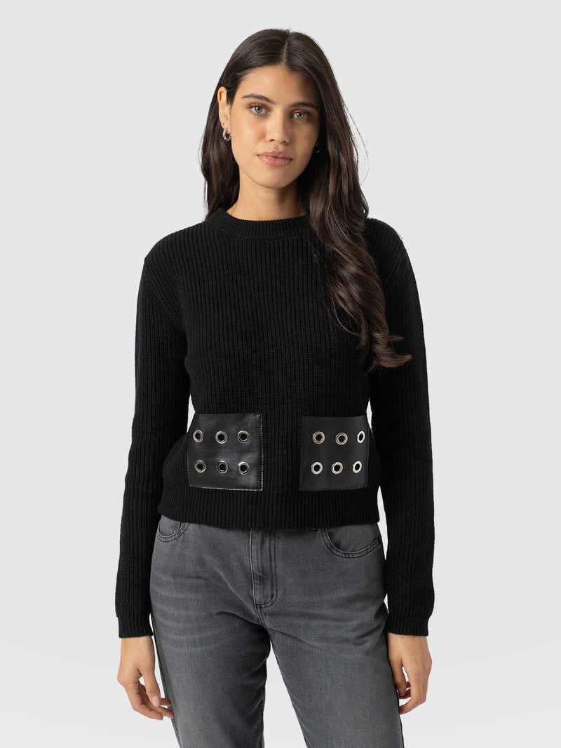 Eyelet Rib Knit Sweater Black - Women's Sweaters | Saint + Sofia® US