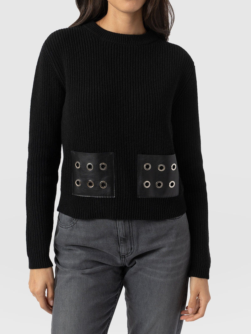 Eyelet Rib Knit Sweater Black - Women's Sweaters | Saint + Sofia® US