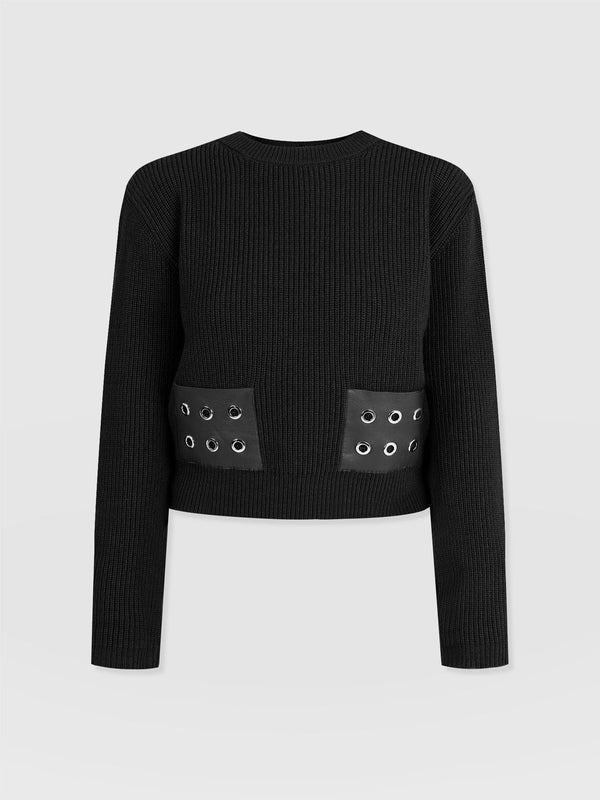 Eyelet Rib Knit Sweater Black - Women's Sweaters | Saint + Sofia® US