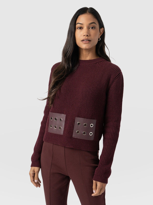 Eyelet Rib Knit Sweater Maroon - Women's Sweaters | Saint + Sofia® US