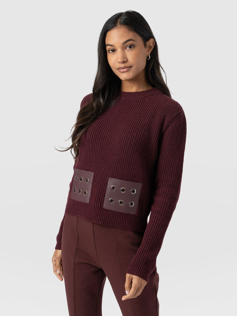 Eyelet Rib Knit Sweater Maroon - Women's Sweaters | Saint + Sofia® US