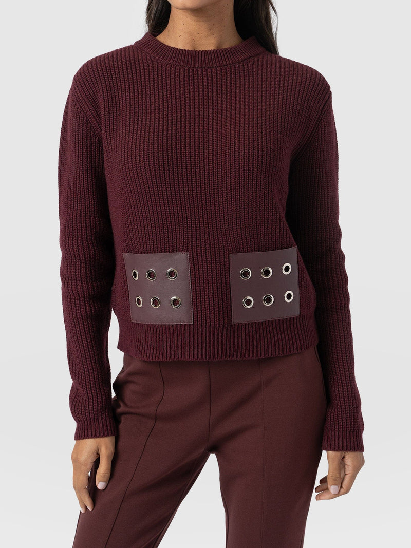 Eyelet Rib Knit Sweater Maroon - Women's Sweaters | Saint + Sofia® US