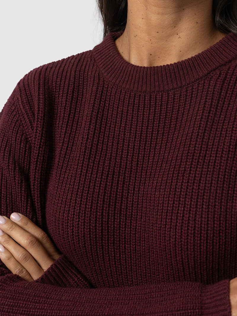 Eyelet Rib Knit Sweater Maroon - Women's Sweaters | Saint + Sofia® US