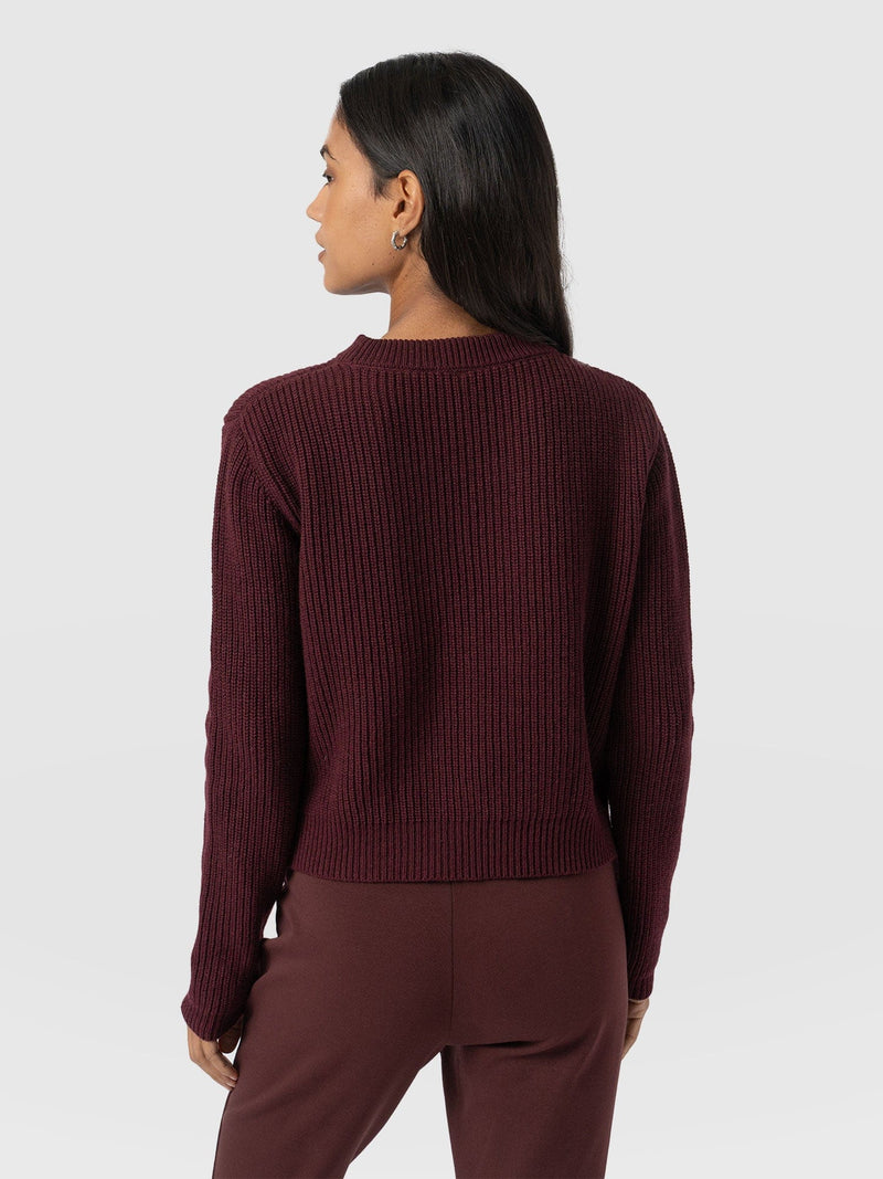 Eyelet Rib Knit Sweater Maroon - Women's Sweaters | Saint + Sofia® US