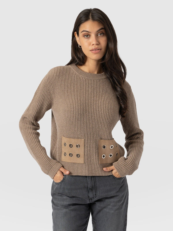 Eyelet Rib Knit Sweater Mocha - Women's Sweaters | Saint + Sofia® US