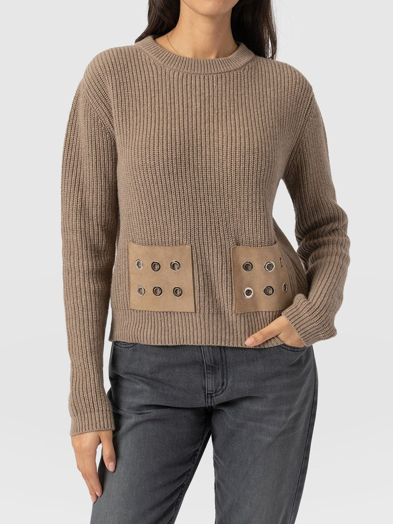 Eyelet Rib Knit Sweater Mocha - Women's Sweaters | Saint + Sofia® US