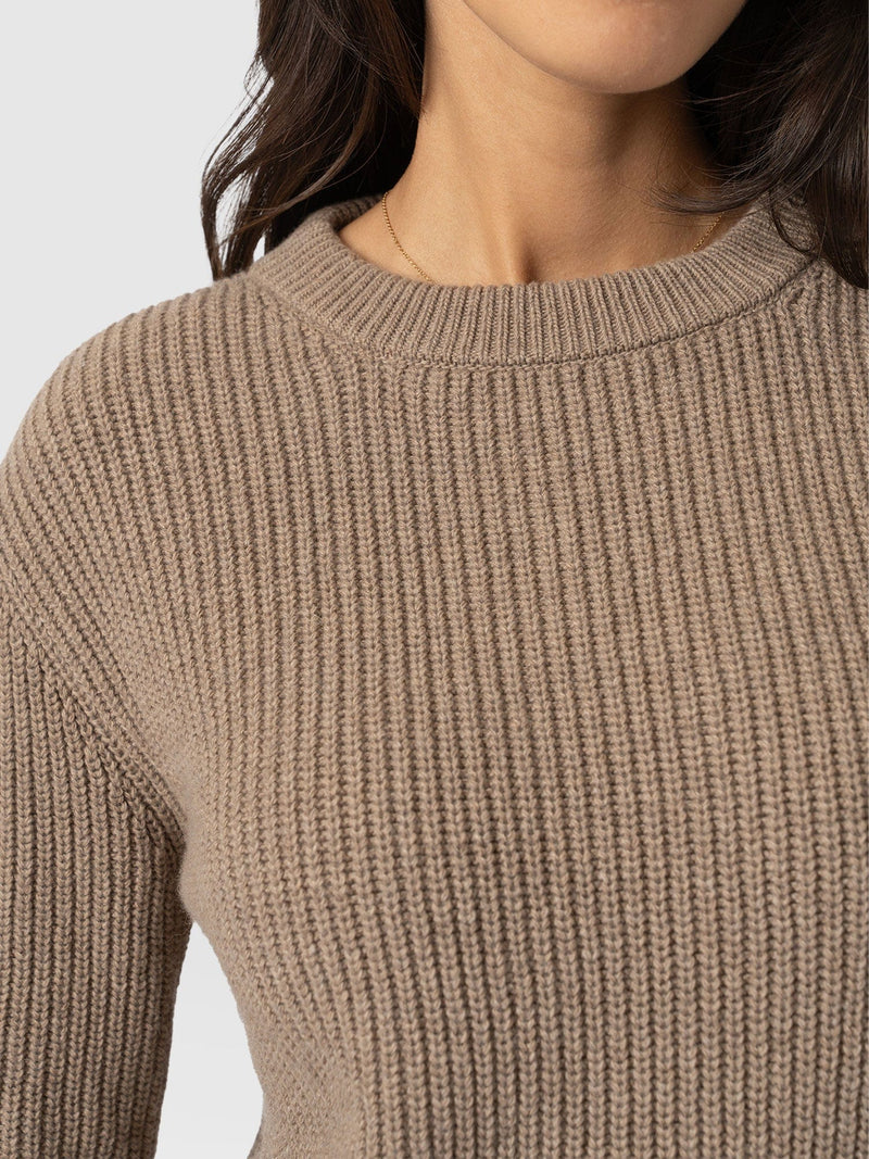 Eyelet Rib Knit Sweater Mocha - Women's Sweaters | Saint + Sofia® US