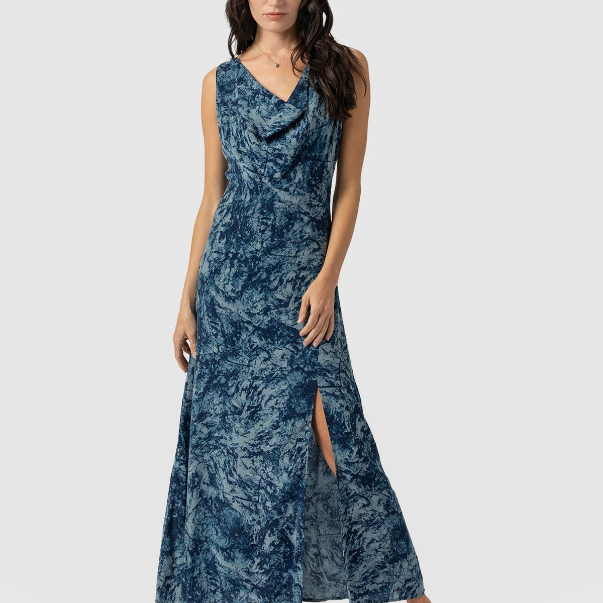 blue marble dress Saint + Sofia | Women's Faye Cowl Neck Dress | Dresses | Blue
