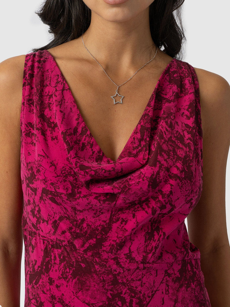 Faye Cowl Neck Dress - Pink Marble