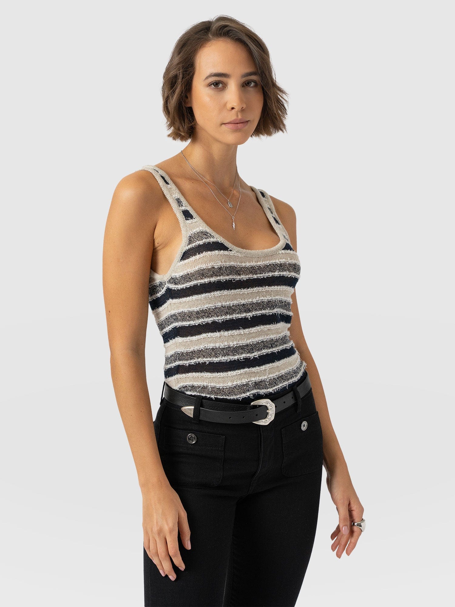 Fearne Knit Cami - Blue Stripe - Women's Tanks | Saint + Sofia® USA