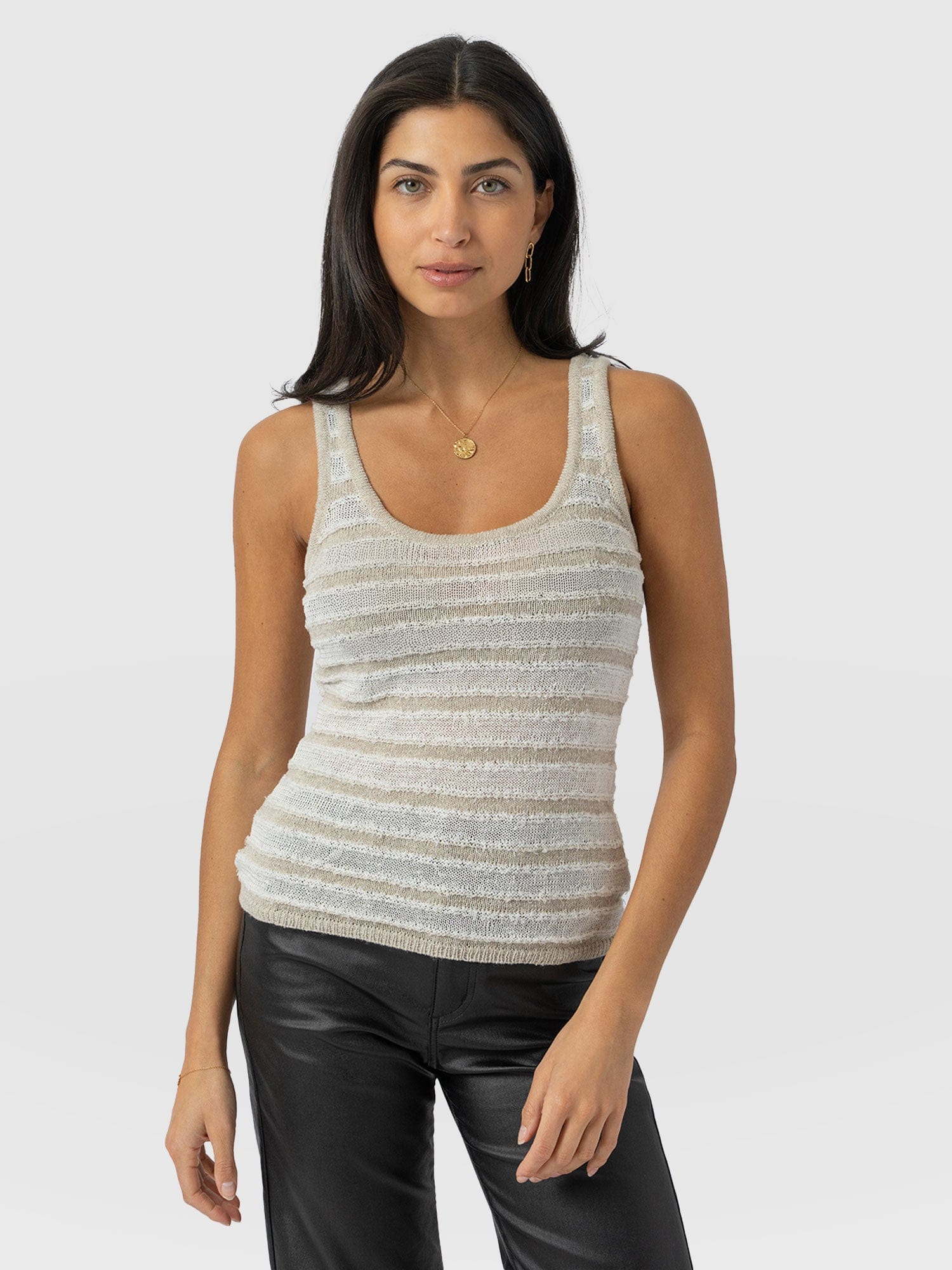 Fearne Knit Cami - Cream Stripe - Women's Tanks | Saint + Sofia® USA