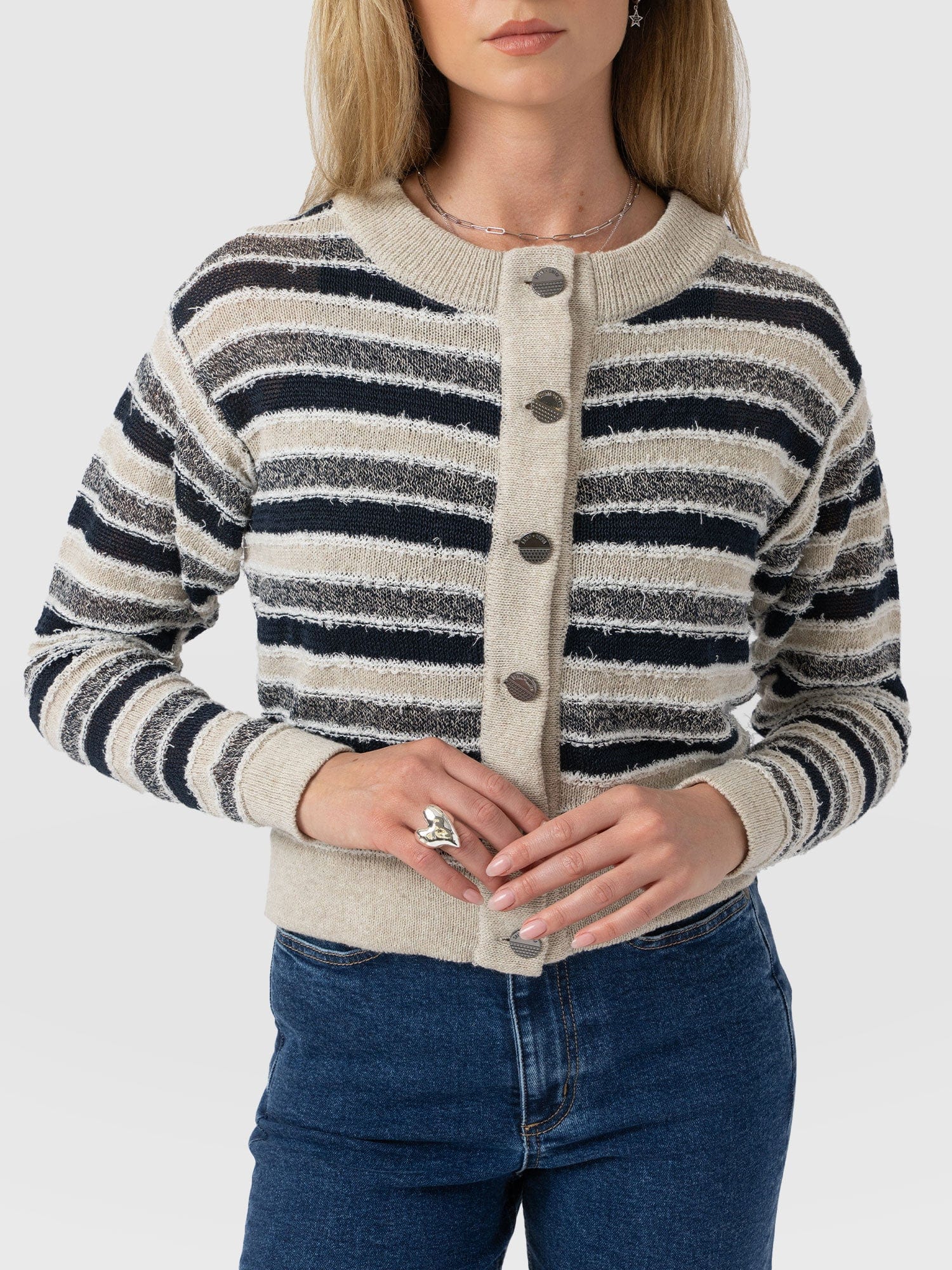 Fearne Knit Cardigan - Blue Stripe - Women's Cardigans | Saint + Sofia® USA