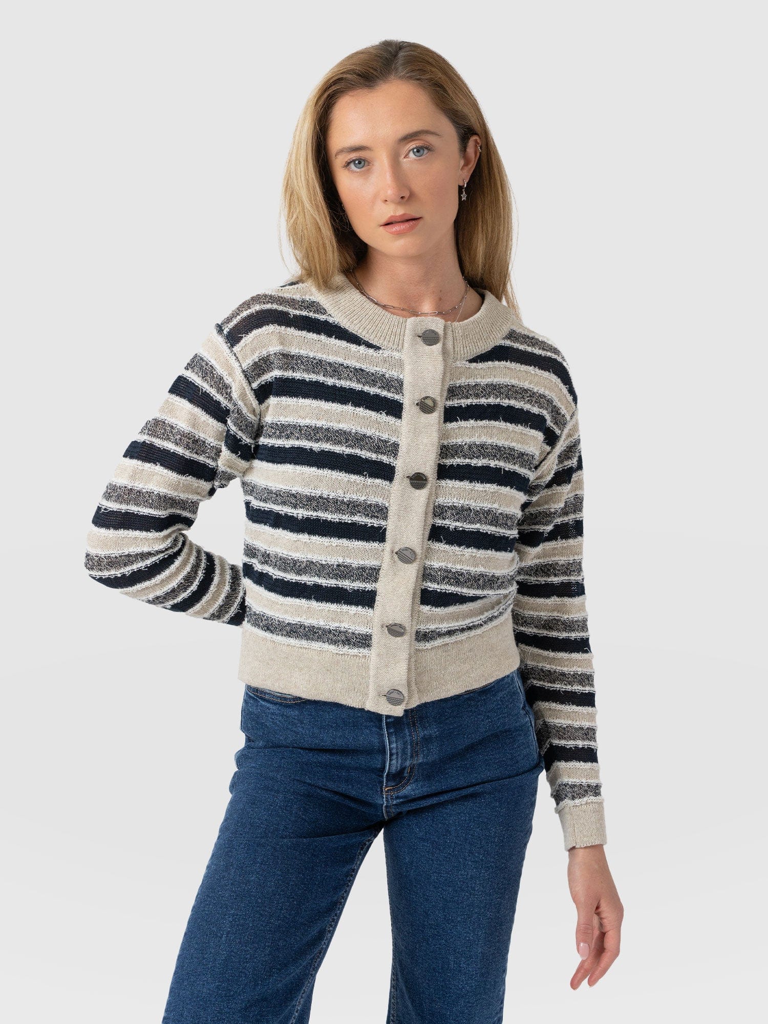 Fearne Knit Cardigan - Blue Stripe - Women's Cardigans | Saint + Sofia® USA