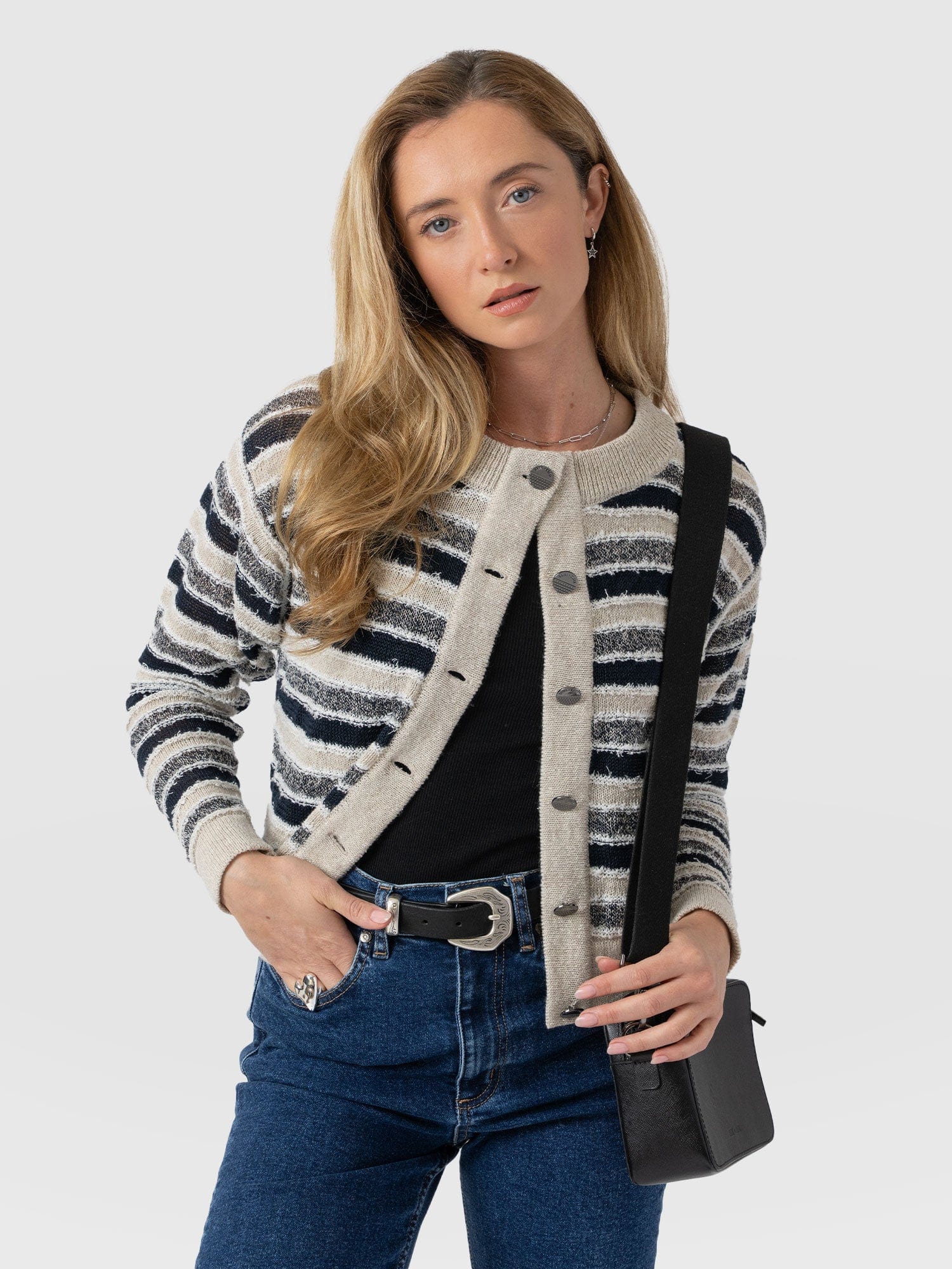 Fearne Knit Cardigan - Blue Stripe - Women's Cardigans | Saint + Sofia® USA