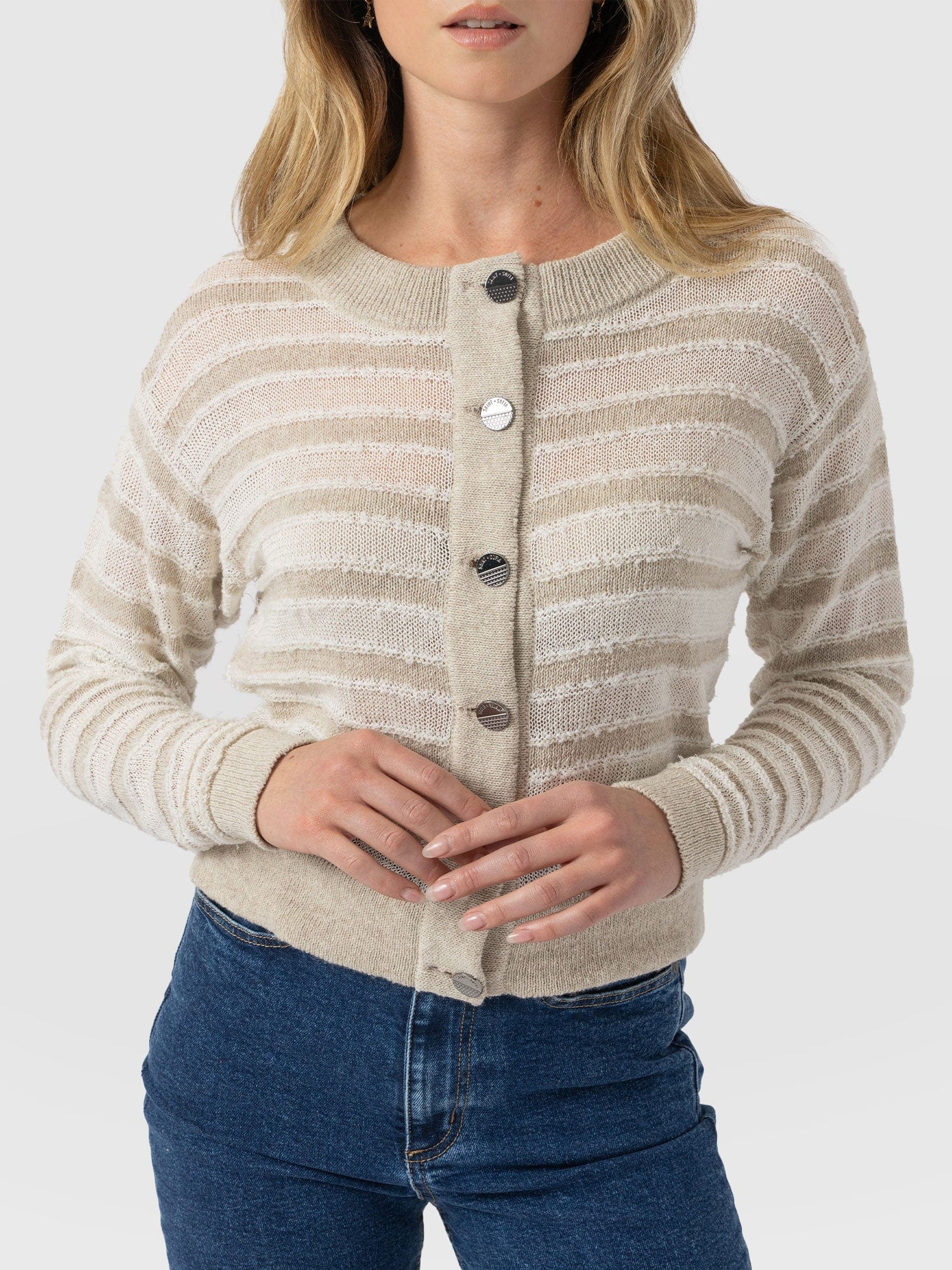 Fearne Knit Cardigan - Cream Stripe - Women's Cardigans | Saint + Sofia® USA
