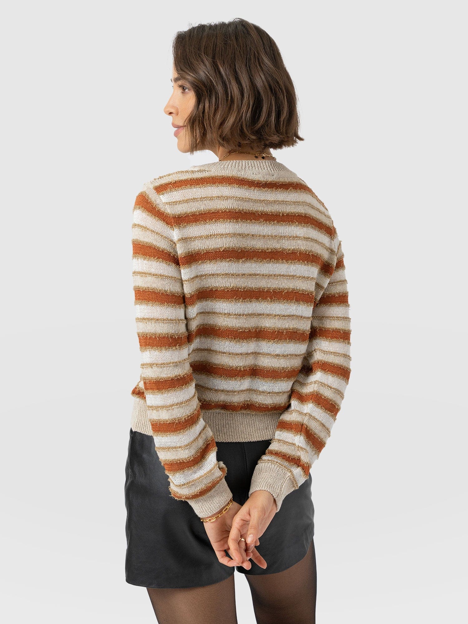 Fearne Knit Long Sleeve Tee - Rust Stripe - Women's Knitwears | Saint + Sofia® USA