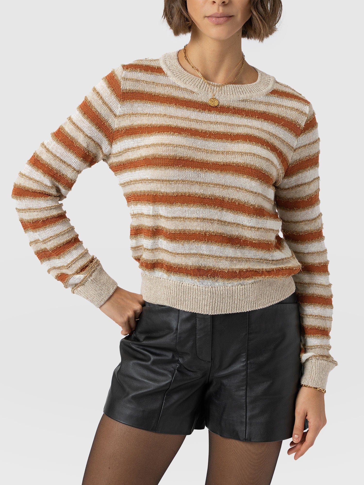 Fearne Knit Long Sleeve Tee - Rust Stripe - Women's Knitwears | Saint + Sofia® USA