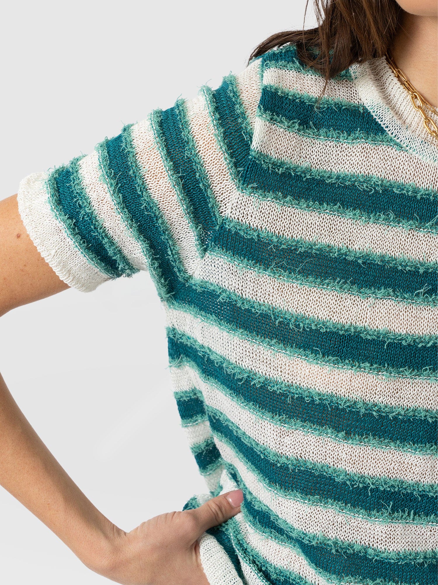 Fearne Knit Tee - Mint Stripe - Women's Sweaters | Saint + Sofia® USA