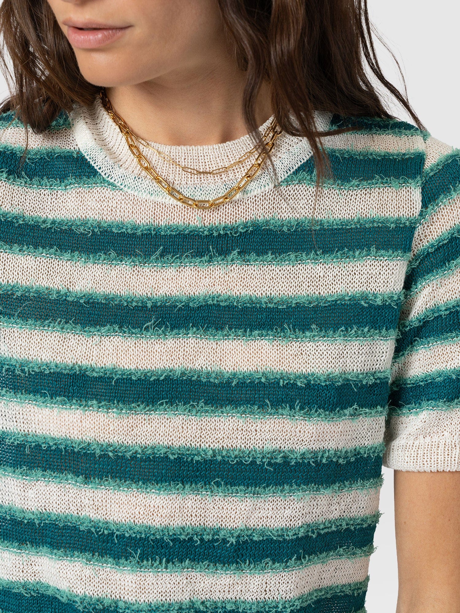 Fearne Knit Tee - Mint Stripe - Women's Sweaters | Saint + Sofia® USA