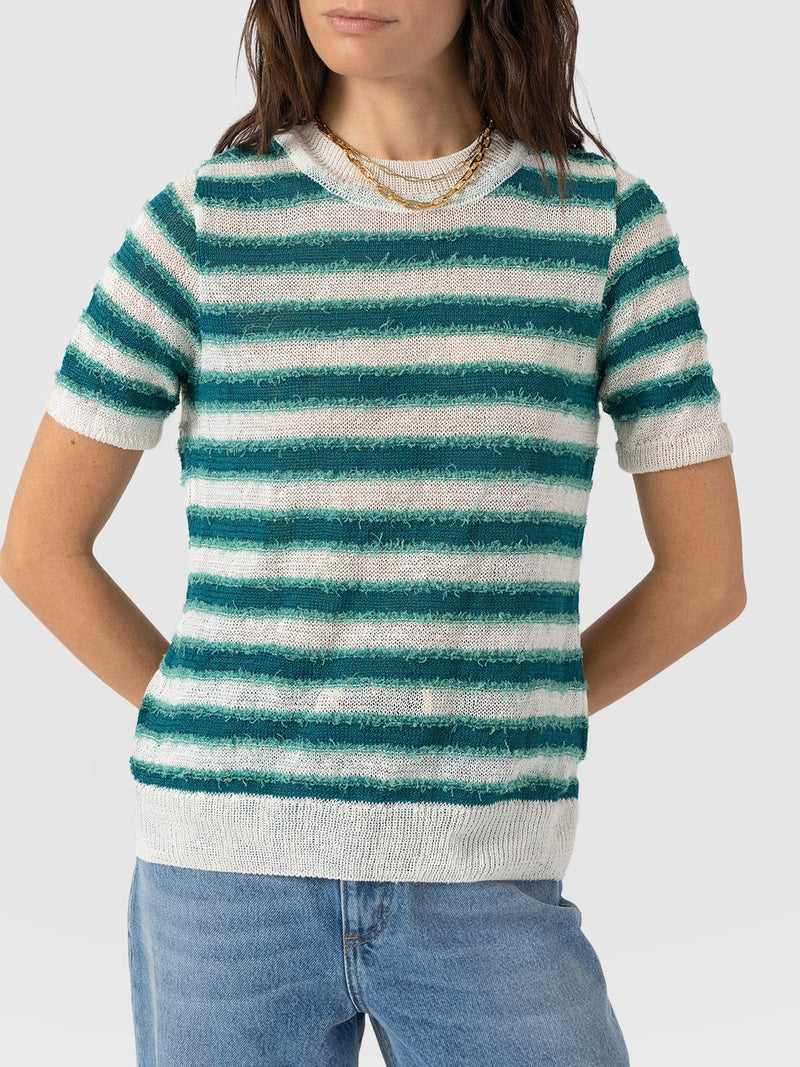 Fearne Knit Tee - Mint Stripe - Women's Sweaters | Saint + Sofia® USA