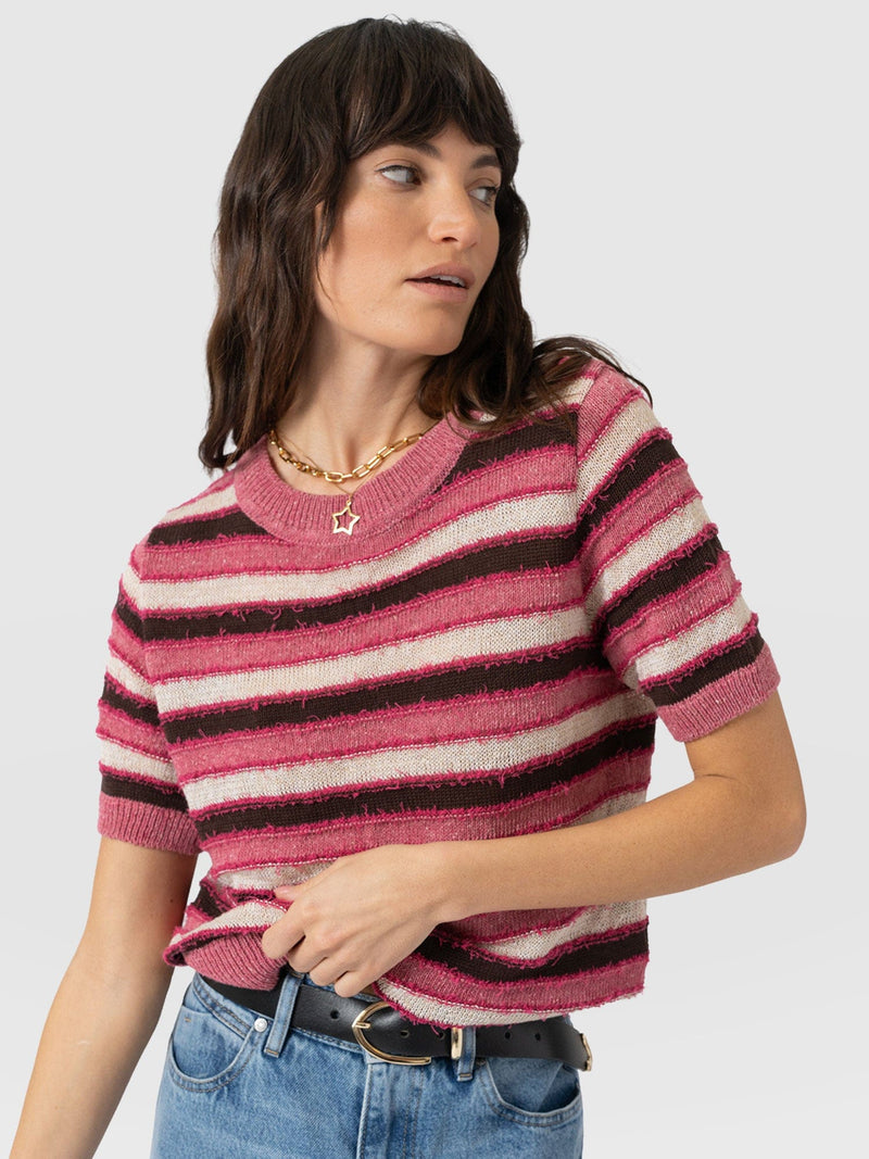 Fearne Knit Tee - Pink Stripe - Women's Sweaters | Saint + Sofia® USA