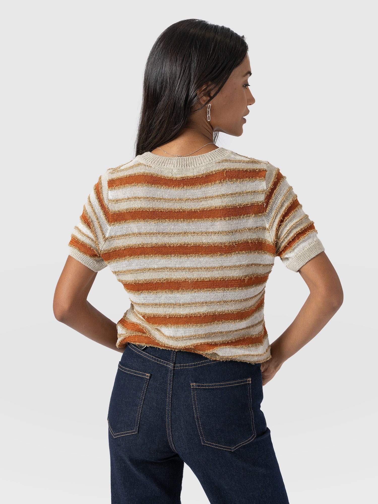Fearne Knit Tee - Rust Stripe - Women's T-Shirts | Saint + Sofia® USA