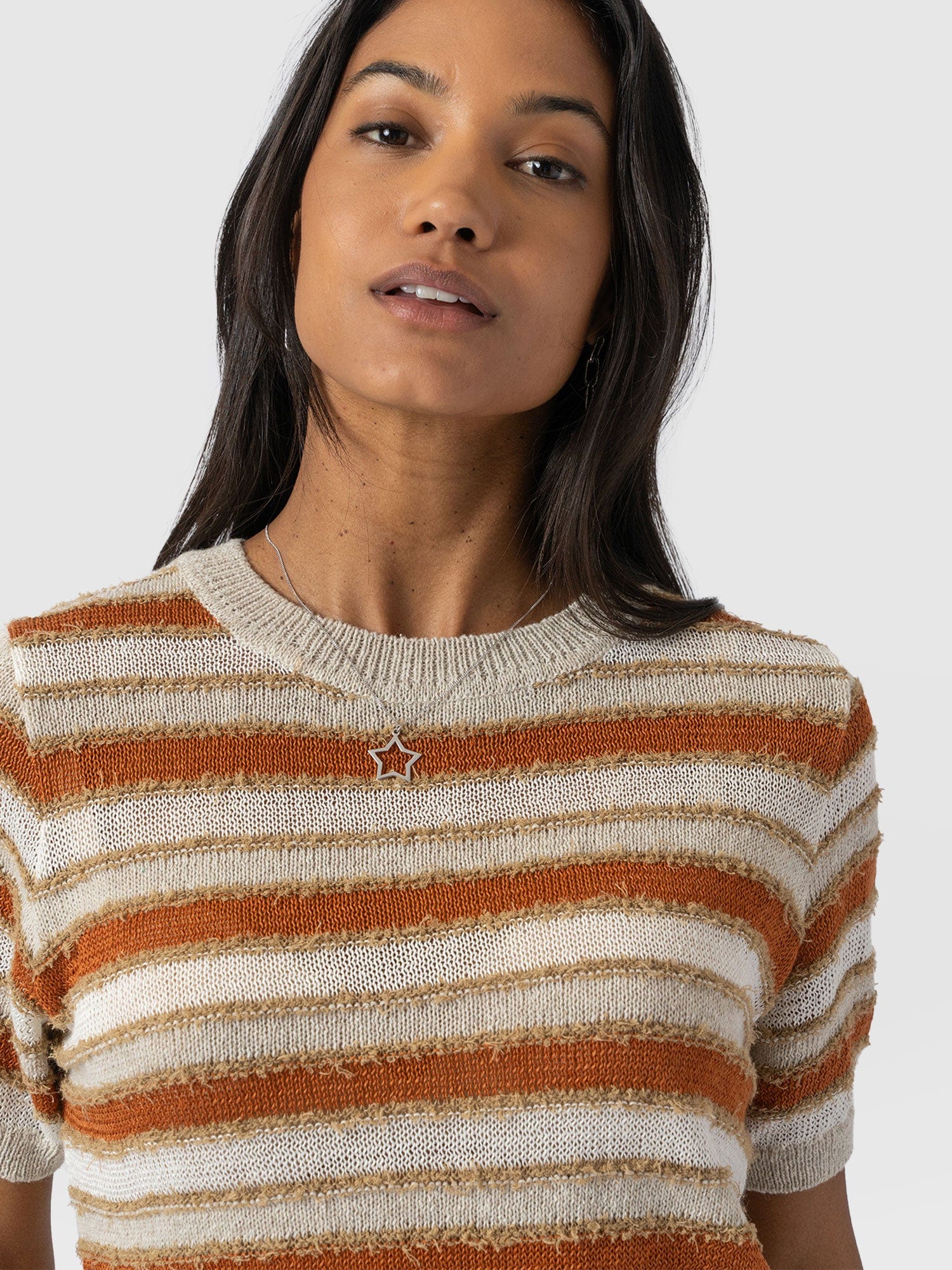 Fearne Knit Tee - Rust Stripe - Women's T-Shirts | Saint + Sofia® USA