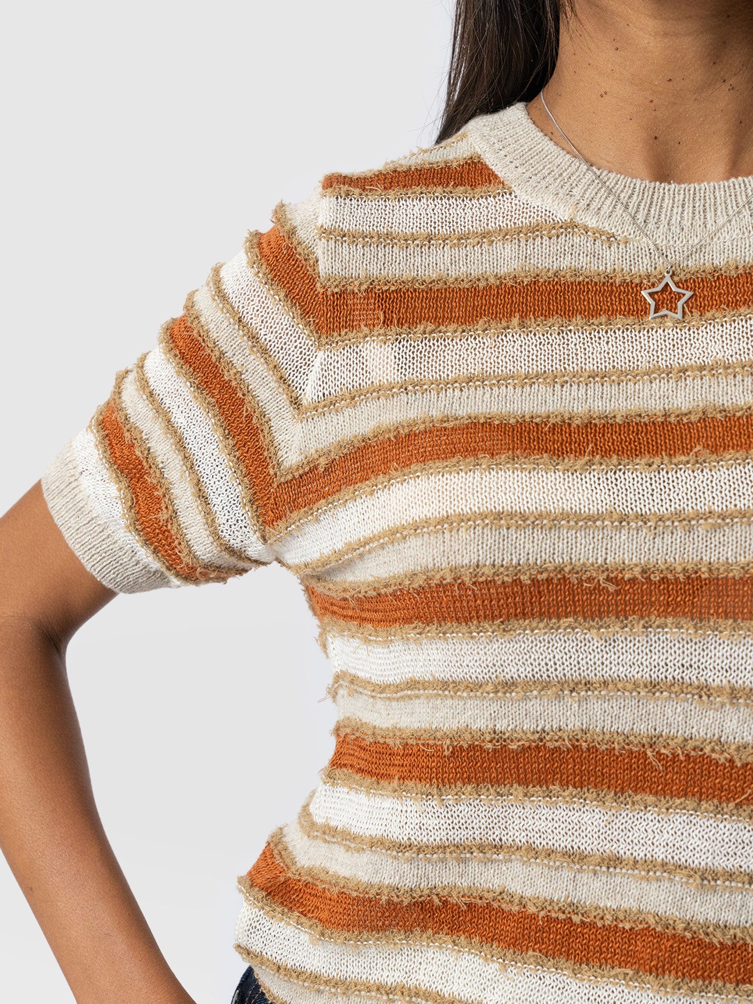 Fearne Knit Tee - Rust Stripe - Women's T-Shirts | Saint + Sofia® USA
