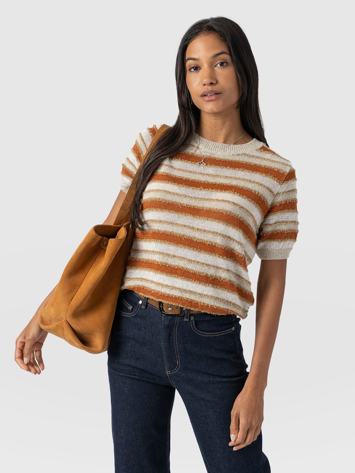 Fearne Knit Tee - Rust Stripe - Women's T-Shirts | Saint + Sofia® USA