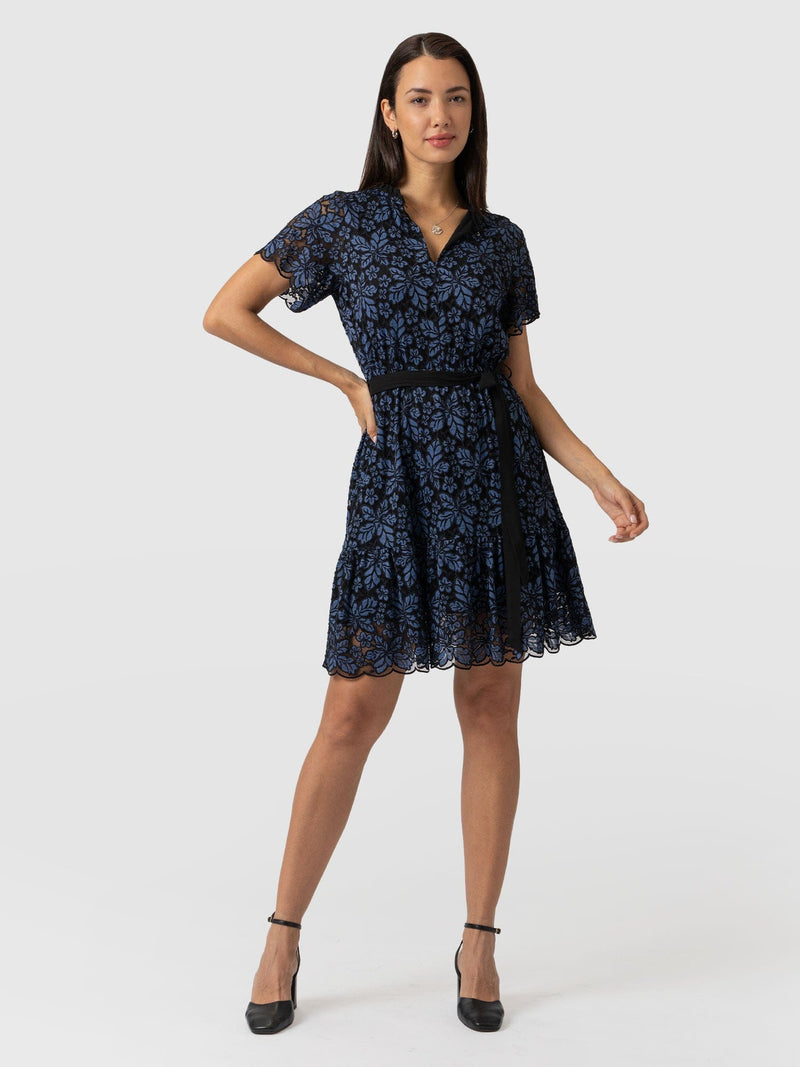 Fearne Lace Mini Dress Blue/Black - Women's Dresses | Saint + Sofia® USA
